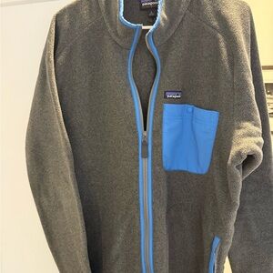 Patagonia Synchilla Gray Jacket with Blue Trim